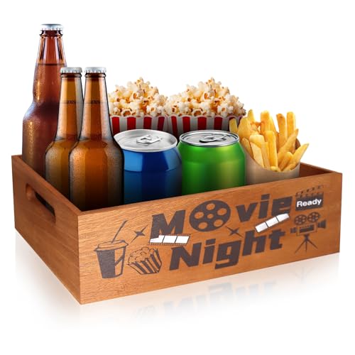Yamahiko Movie Night Snack Tray with Handles, Reusable Movie Night Snack Trays Basket Box Organizer Supplies for Countertop Storage, Wooden Movie Theater Theme Snack Party Box Basket Tray for Home
