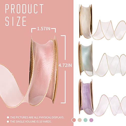 Ornales Sheer Wired Organza Ribbon,Chiffon Ribbon With Golden Edge For Gift Wrapping, Diy Crafts Bouquet Garland Baking Decoration 1-1/2 In X 10-Yd (Light) #TOP3