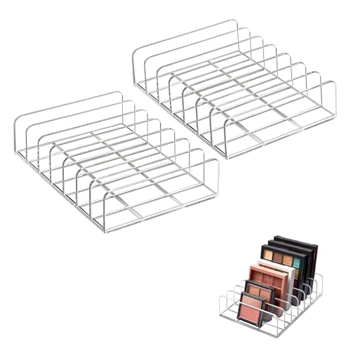 2-Pack Acrylic Makeup Palette Organizer 7-Slot Eyeshadow Palette Storage Clear Display Case for Vanity Drawer Countertop Cosmetic Organizer for Makeup Brushes Lipstick Blush Kits