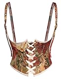 Scarlet Darkness Women Floral Corset Renaissance Boned Lace Up Underbust Medieval Corset Belts Red 12