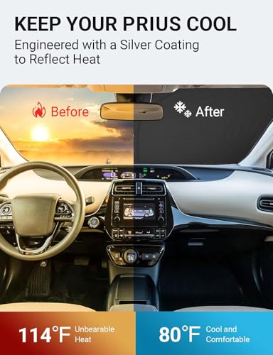 Image of Proadsy 2026 Upgrade Windshield Sun Shade Custom Fit Toyota Prius 2016-2022 (NOT for Prius C or Prius V) 4-Layer Foldable Front Sunshade Protector Sun Visor Blocks UV Rays Keep Car Cooler