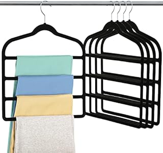 Velvet Pants Hanger Space Saving Non-Slip Pants Hanger, Myfolrena Jeans Slack Trousers Hangers Multiple Velvet Clothes Hanger Closet Organizer for Jeans,Scarf,Tie (Black, 5)