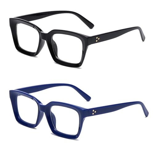 Image of Classic Clear Lens Glasses for Women Men Thick Square Frame Eyewear Non Prescription Eyeglasses 2 Pack