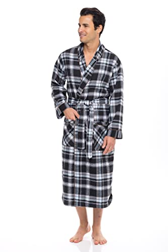 AMERICAN HEAVEN Men's Flannel Fleece Robe | Soft Cotton Shawl Collar Full Length Plaid Robe