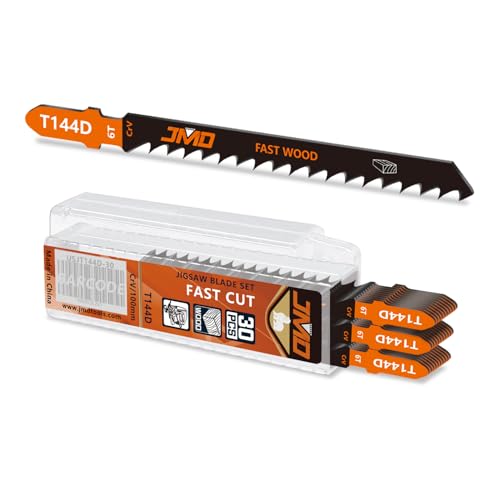 JMD Lot de 30 lames de scie sauteuse T144D 6TPI de 10,2 cm avec tige en T pour scie sauteuse à bois, lames de scie sauteuse pour plastique, compatibles avec RYOBI...