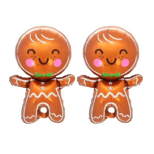 RmKbe 2 palloncini natalizi a forma di omino di pan di zenzero, in alluminio, per decorazioni per feste di Natale