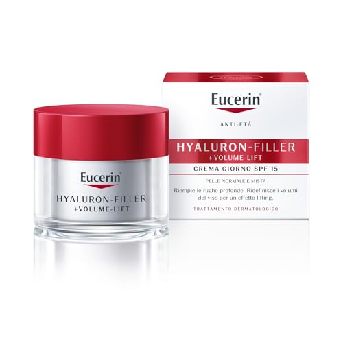 Eucerin Hyaluron-Filler + Volume-Lift Crema Giorno SPF 15 50 ml, Crema viso antirughe per un effetto lifting immediato, Formula con Acido Ialuronico rimpolpante per pelle mista e normale