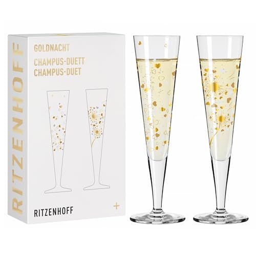 RITZENHOFF 6031007 Champagnerglas 200 ml - Serie Goldnacht 2er Set F24 - Designerstück mit Echt-Gold - Made in Germany