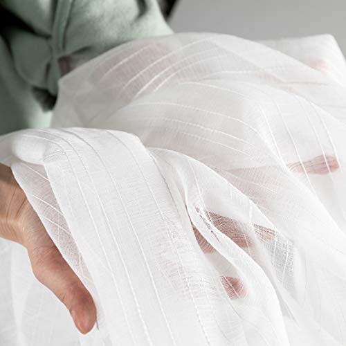 Aquazolax Front Door White Sheer Curtain Striped Translucent Sheer French Door Curtain Panels Rod Pocket With Tie Back For Glass/Kitchen Door, 1 Panel, W52 X L40 Inches #TOP4