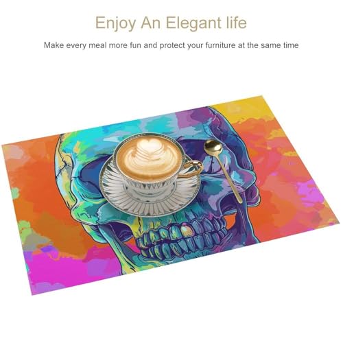 Set de table PVC lavable antidérapant résistant chaleur motif tête de mort - 4