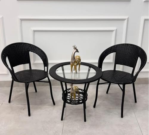 Image of PRATHAM India 2+1 Outdoor Indoor Patio Set Bistro Set Rattan Set Lawn Balcony Hall Outdoor Garden Chair Table Set (Black & Green)
