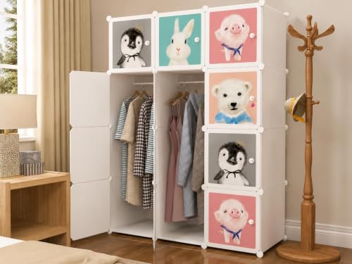 Image of 12 Door Plastic Wardrobe for Kids - Cupboard for Clothes Storage Rack, Almirah for Clothes, Baby Collapsible Wardrobe, Multi-Purpose Kids Storage Organizer for Books,Toy (White-KTB1, 12-Door)