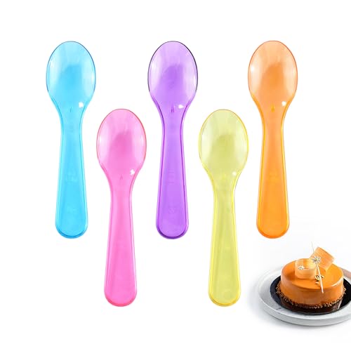 100 Count Disposable Mini Plastic Spoons Multi-Color Small Dessert Spoons for Ice Cream Cake Yogurt Jelly and Suit for Party Tasting and Celebration
