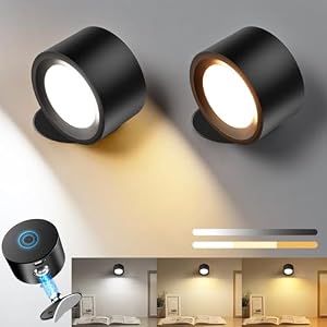 LED Wall Sconces Set of 2 Battery Operated Rechargeable Wall Lamp Wireless Lights, 3 Color Temperatures & Dimmable, 360°Rotation Magnetic Cordless Wall Lamps Set of Two for Bedroom