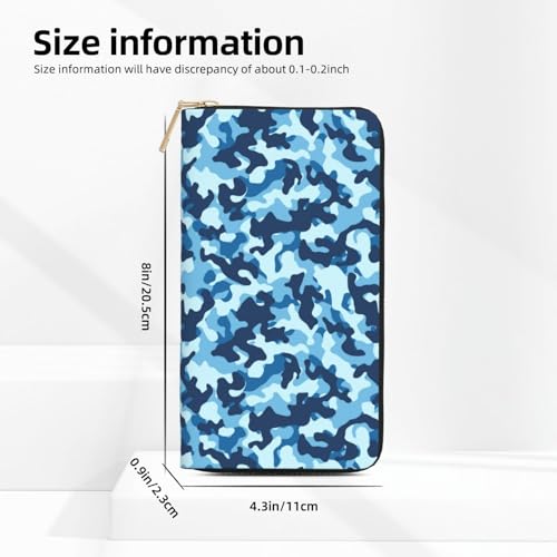 Leather Thin Slim Wallets for Women & Men - Blue Camouflage Print Card Wallet Holder with Zipper2