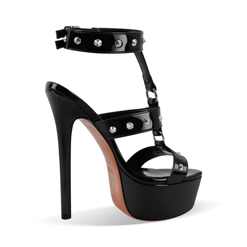 blingqueen Sandali da donna punk, con plateau a spillo, con borchie