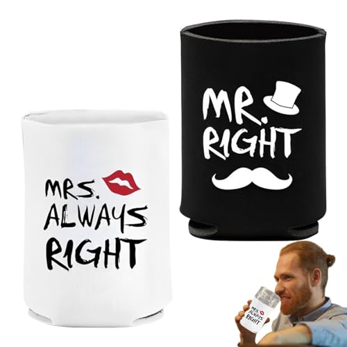 Par de fundas para latas de cerveza, 1 par de fundas aislantes para enfriar cerveza Mr and Mrs de neopreno – Vasos antideslizantes para bebidas, botellas, fundas para enfriadores de refrescos para