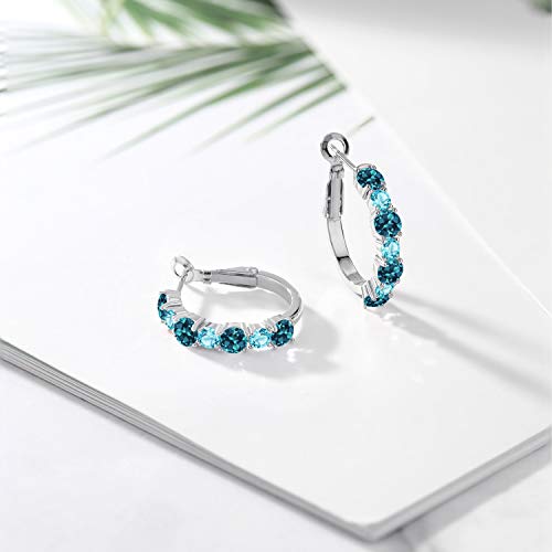 Gem Stone King 925 Sterling Silver London Blue Topaz and Swiss Blue Topaz Hoop Earrings For Women (3.54 Cttw, Gemstone November Birthstone, Round 4MM and 3MM)4