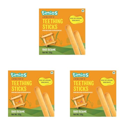 Image of Timios Organic Teething Sticks - Ragi & Sesame, 150g, Nutritious & Healthy Baby Snack, Preservative-Free, Rich in Calcium & Fiber, Soothes Gums & Supports Digestion (Pack of 3)