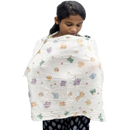Image of MOM CARE 6 Layer Muslin Nursing Cover for Breastfeeding | Ultra Soft Muslin Feeding Apron for Moms | Breathable Breastfeeding Cover | Baby Feeding Privacy Cover | Muslin Nursing Shawl | White