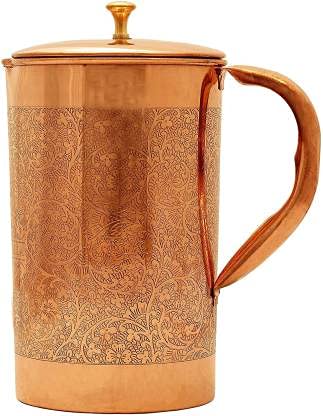 Brocca in rame puro per la guarigione ayurvedica, senza rivestimento interno, brocca in rame, brocca ayurvedica, per acqua potabile, Moscow Mule, cocktail, 1,5 l (design 8)
