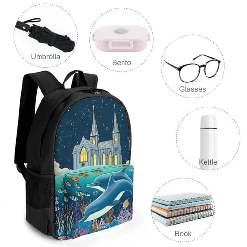 Supdreamc Men Women Lightweight Fantasy Dolphins Tropical Fish Underwater World Art Backpack Large Capacity Carry On Bag With Padded Straps for Sports Work Walking Cycling4