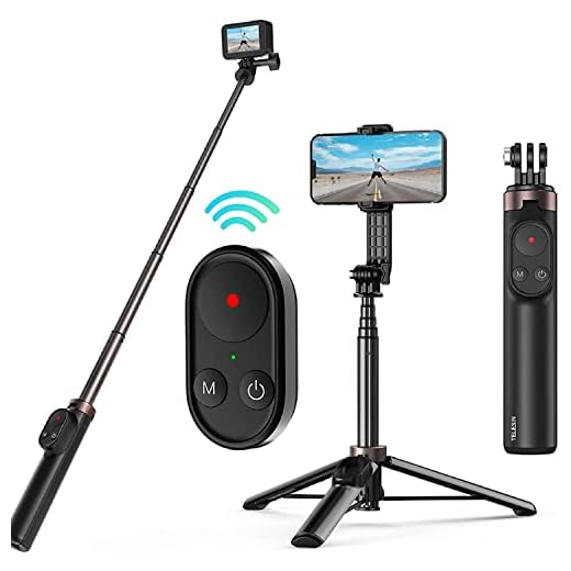 Selfie Stick with Remote for GoPro Mini Hero 12 11 10 9 8 Go Pro Max, Waterproof Extension Aluminum Selfie Pole with Tripod Phone Clip Wireless Bluetooth Remote for iPhone Andriod Action Cameras