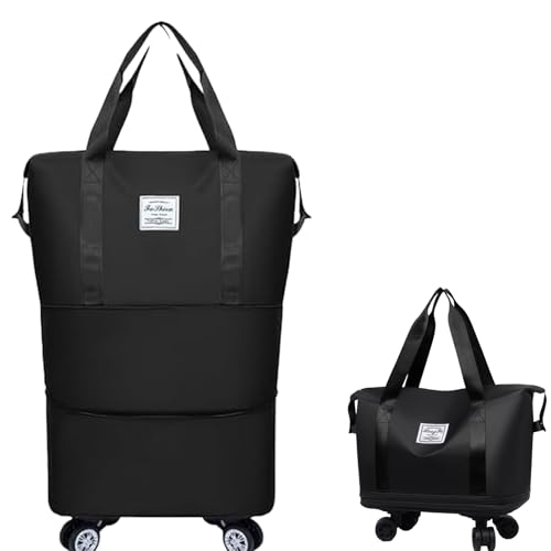 Beente Travel Bag with Wheels - 2025 New Large Capacity Travel Bag, Equipped with Detachable Universal Wheels, The Foldable Carry-On Luggage Bags is Suitable for Trips, (Black)