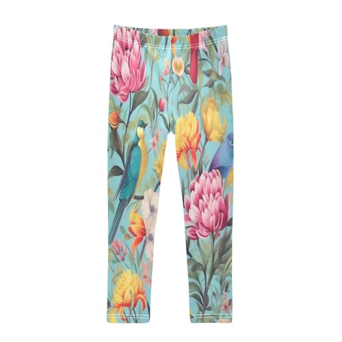 Bolaz Toddler Girls Leggings Printed Yoga Pants Leggings Blue Yellow Hummingbird for Kids