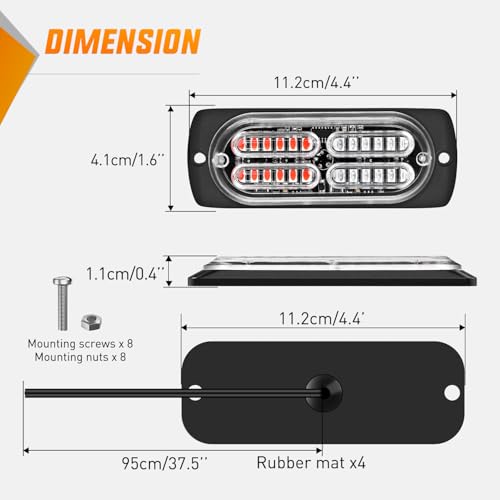 Image of Nilight 4PCS 24LED Red Blue Strobe Light 12V /24V Grille Surface Mount | Hazard Safety Warning Light with Sync Feature for Car Truck Camper Side Marker Aluminum Alloy Base Emergency Lights