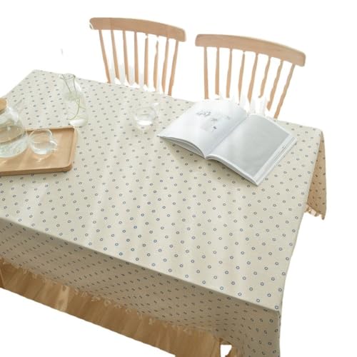 Nappe rectangulaire marguerites bleues en coton : sublimez votre table usée - 3