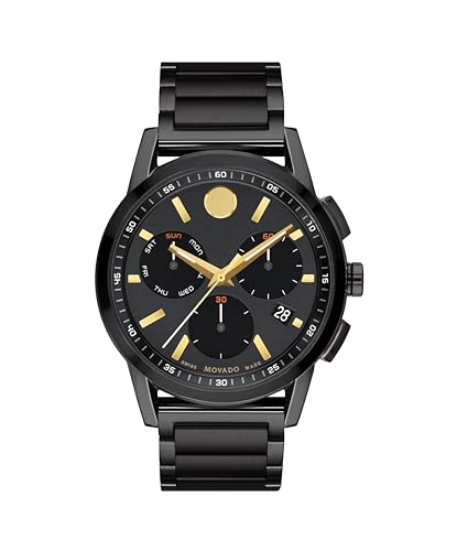 Movado Museum Sport Men's Watch - Swiss Quartz Chronograph Movement, Stainless Steel Link Bracelet - 3 ATM Water Resistance - Luxury Fashion Timepiece for Him - 43mm