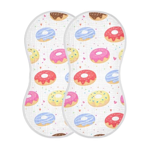 2 Pack Baby Burp Cloths, Soft Absorbent Burping Cloths for Babies, Cotton Milk Spit Up Rags, Large Size for Newborns, Baby Boys and Girls (Colorful Donuts)2