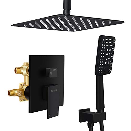 Esnbia 10 Inch Ceiling Mount Matte Black Shower System Bathroom Luxury Rain Mixer