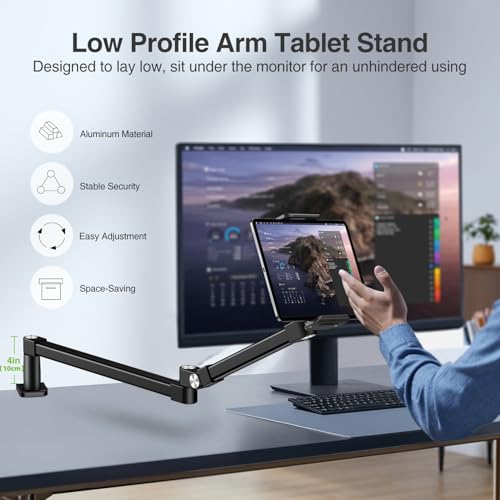elitehood 28in Long Arm iPad Desk Mount, Heavy Duty Aluminum Tablet Arm Mount for Desk Bed Sofa, Compatible with iPad Pro 13/12.9 Air Mini, iPhone, Portable Monitor and 4.7-13in Tablets by elitehood - Image 2