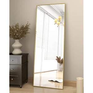 Koonmi 163 x 53 cm Standspiegel, robust Ganzkörperspiegel mit minimalistische schmaler Aluminiumrahmen, modern großer Wandspiegel stehend oder hängend für Wohnzimmer und Schlafzimmer, Gold