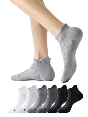 Men's Athletic Ankle Running Socks Low Cut Cushion Breathable Cotton Sport Socks for Size 7-11 US, Anti-Blister Tab, Moisture Wicking, 6 Pairs