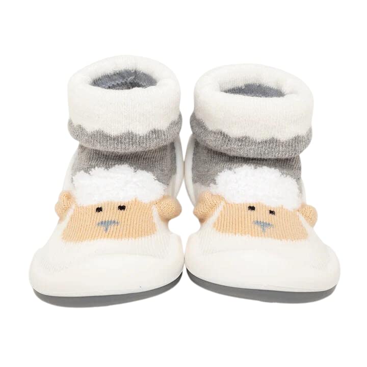 Komuello Boy Baby Toddler Pull Up First Walker Non Slip Soft Cotton Premium Sock Shoes Little Lamb Toddler, Size 5 (115mm, 6-12 Months)