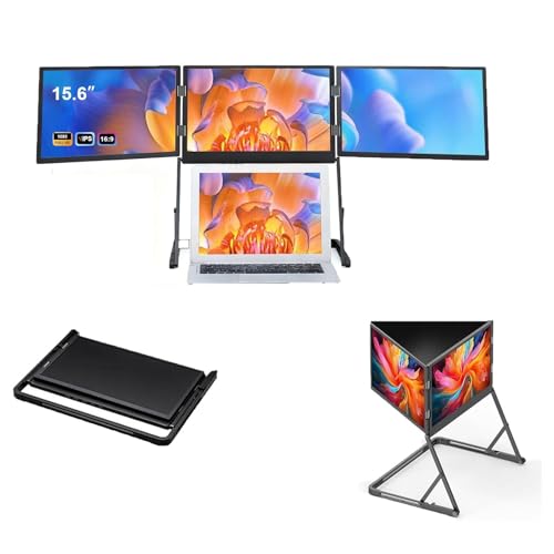 Image of 15.6 inch FHD Triple Monitor for Laptop, Portable Foldable Laptop Screen Extender with 360 Rotation, USB-C /HDMI Plug & Play for Windows & Mac