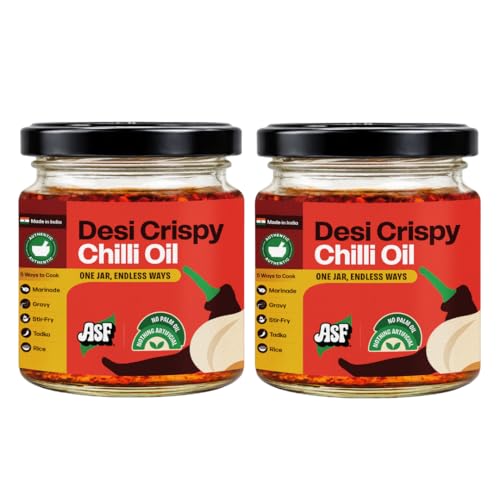 ASF Desi Crispy Chilli Oil, 180g | | No Palm Oil | Fresh Ingredients | Garlic Chilli Oil for Dal, Eggs, Noodles & Rice | 100% Vegan | No Preservatives | Conceptualized in UAE | No added MSG