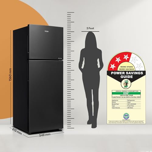 Image of Haier 240L 3 Star Frost Free Top Mount Double Door Refrigerator|5 In 1 Convertible Modes|Twin Inverter|200% Faster Ice Making in 49 Minutes (HEF-253GB-P, GE Black)