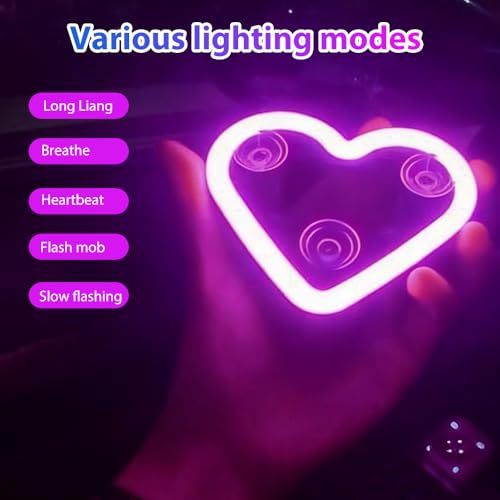 Nzkeuf 2 Stück Ambientebeleuchtung fürs Auto, Solar Herz LED Neonlichter, Kabellose Solar Herzlichter mit 5 Beleuchtungsmodi und Vibrationssensor für Autoinnenraum, Partys, Schlafzimmer