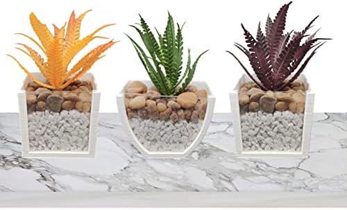 kit com 3 Vasos Arranjos de Plantas Suculentas Artificiais P/Banh...