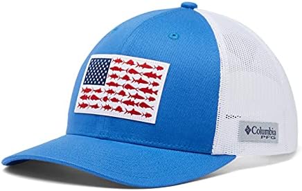 Columbia Men's PFG Fish Flag Snapback Ball Cap, Breathable, Adjustable , Vivid Blue/White