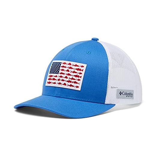 Columbia Men's PFG Fish Flag Snapback Ball Cap, Breathable, Adjustable , Vivid Blue/White