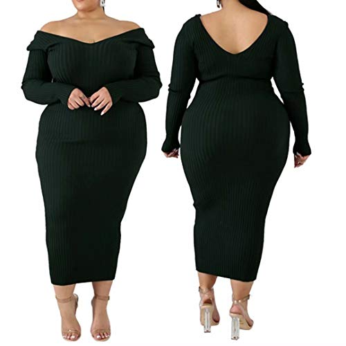 Image of Women's Plus Size Sexy Long Sleeve Maxi Sweater Off Shoulder Knit Dress