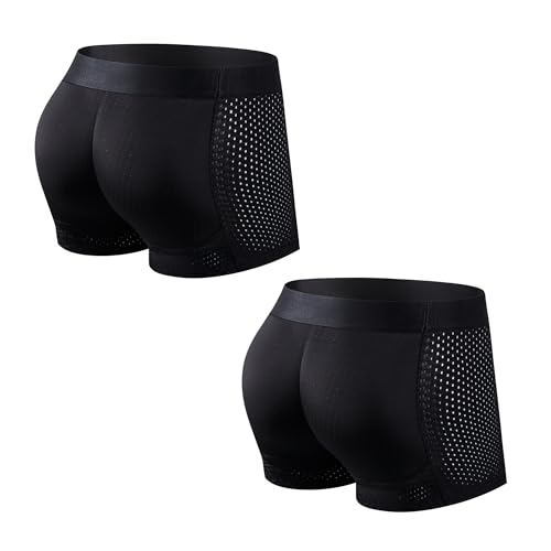 JOCKMAIL Mens Padded Underwear Mens Boxer Briefs with Butt Padding Comfort Padded Underwear for Gym, Date, Party 2 Pack