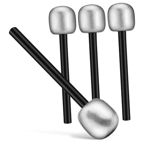 DECORNIJIA Lot De 4 Faux Microphones Cosplay Argentés en Plastique Léger, Accessoires De Costume Chanteuse pour Jeux De Rôle, Karaoké Et Fêtes, Utilisation Intérieure Et Extérieure