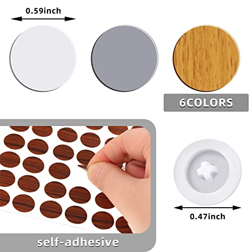 Eersida 576 Pcs Screw Cap Stickers and 120 Pcs Screw Covers Self Adhesive PVC Threaded Hole Stickers for Wood Furniture Cabinet, Mixed Color