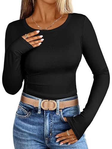 ANRABESS Womens Long Sleeve Shirts Crewneck Curved Hem Rib Knit Slim Fit Basic Y2K Tops 2025 Fall Outfits Casual Work Tees